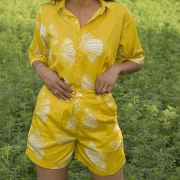 Akino Short - Yellow Floral Printed Shorts