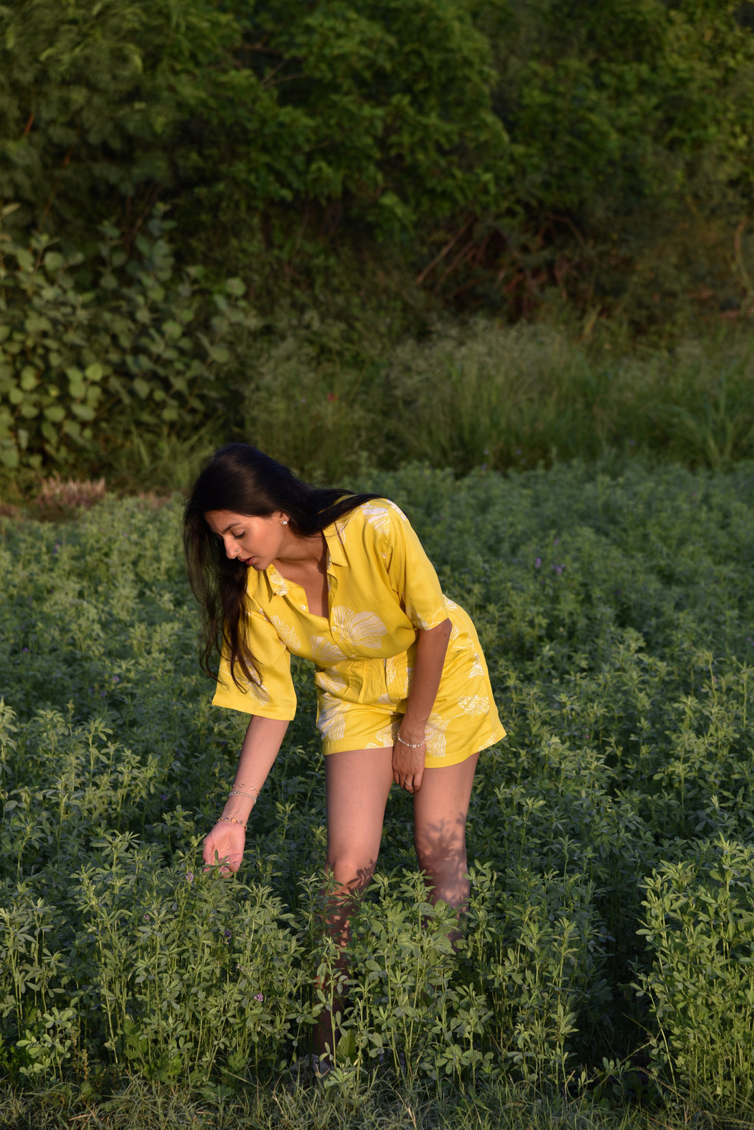 Akino Set - Yellow Floral Print Shorts Set