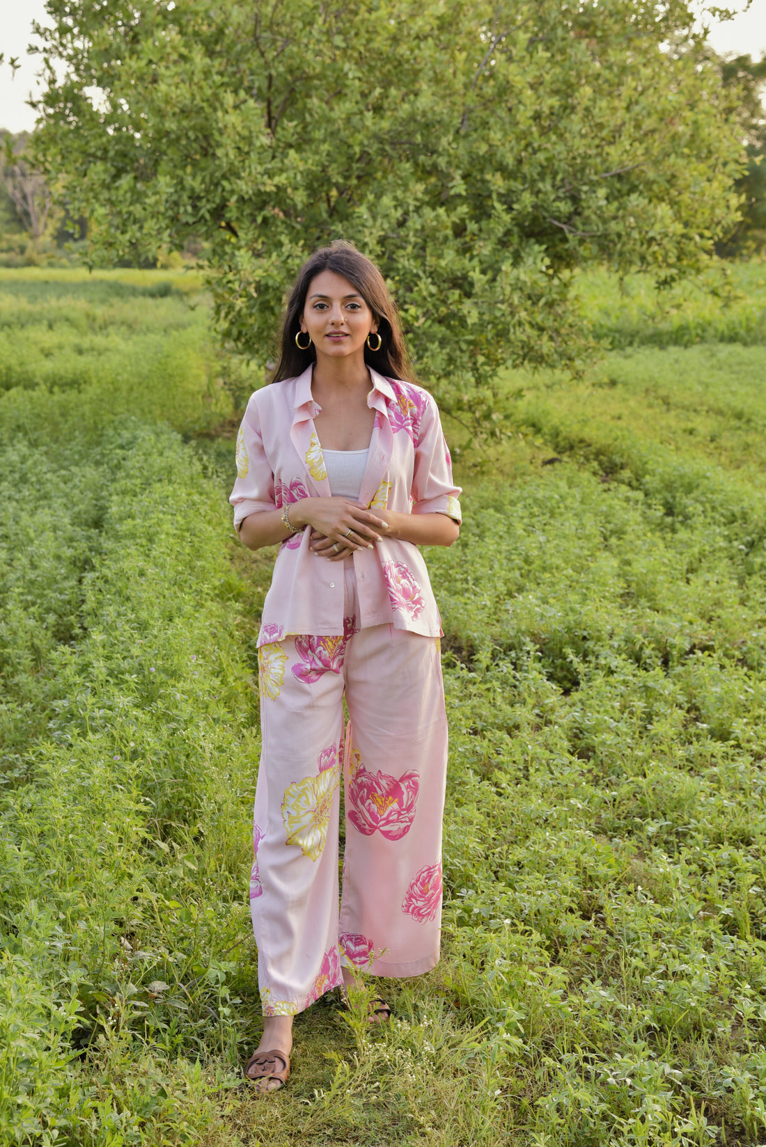 Veronica Pants - Charming Pink Floral Printed Straight Pants