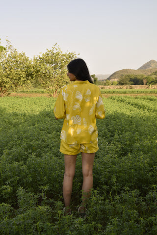 Akino Set - Yellow Floral Print Shorts Set