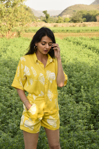 Akino Shirt - Yellow Floral Print Half-Sleeve Shirt