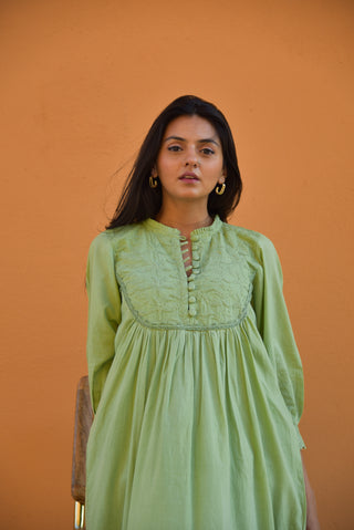 Sage Dress - Green Long Dress with Embroidery and Lace