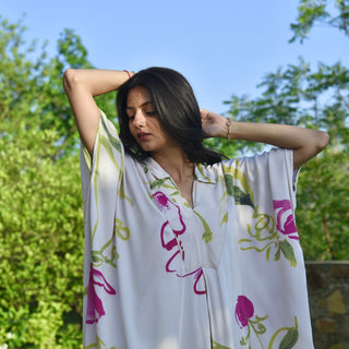 Laurel Dress | Cream Floral Printed Kaftan Dress