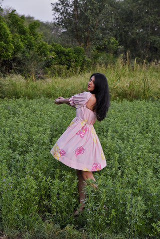 Eliza Dress - Pink Floral Pleated Dress with Pockets