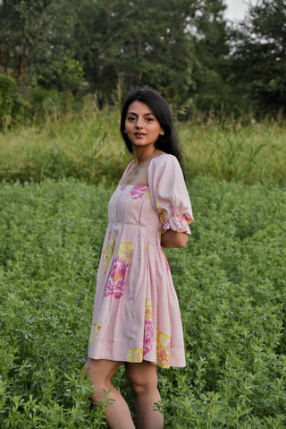 Eliza Dress - Pink Floral Pleated Dress with Pockets