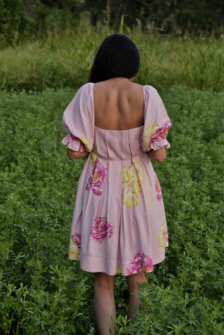 Eliza Dress - Pink Floral Pleated Dress with Pockets