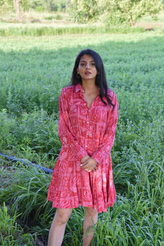 Frida Dress - Red Printed Five-Tiered Silhouette