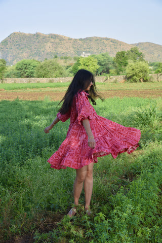 Frida Dress - Red Printed Five-Tiered Silhouette