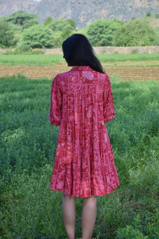 Frida Dress - Red Printed Five-Tiered Silhouette