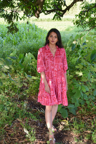 Frida Dress - Red Printed Five-Tiered Silhouette