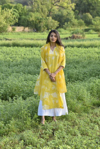 Nuha Kurta Set - Yellow Printed Kurta Set