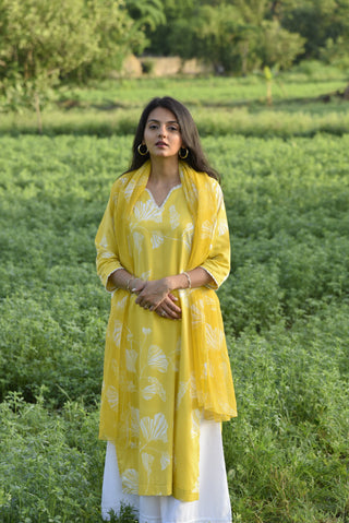 Nuha Kurta Set - Yellow Printed Kurta Set