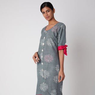 Grey Firework Dress - Kurta Dress with Golden Thread Work