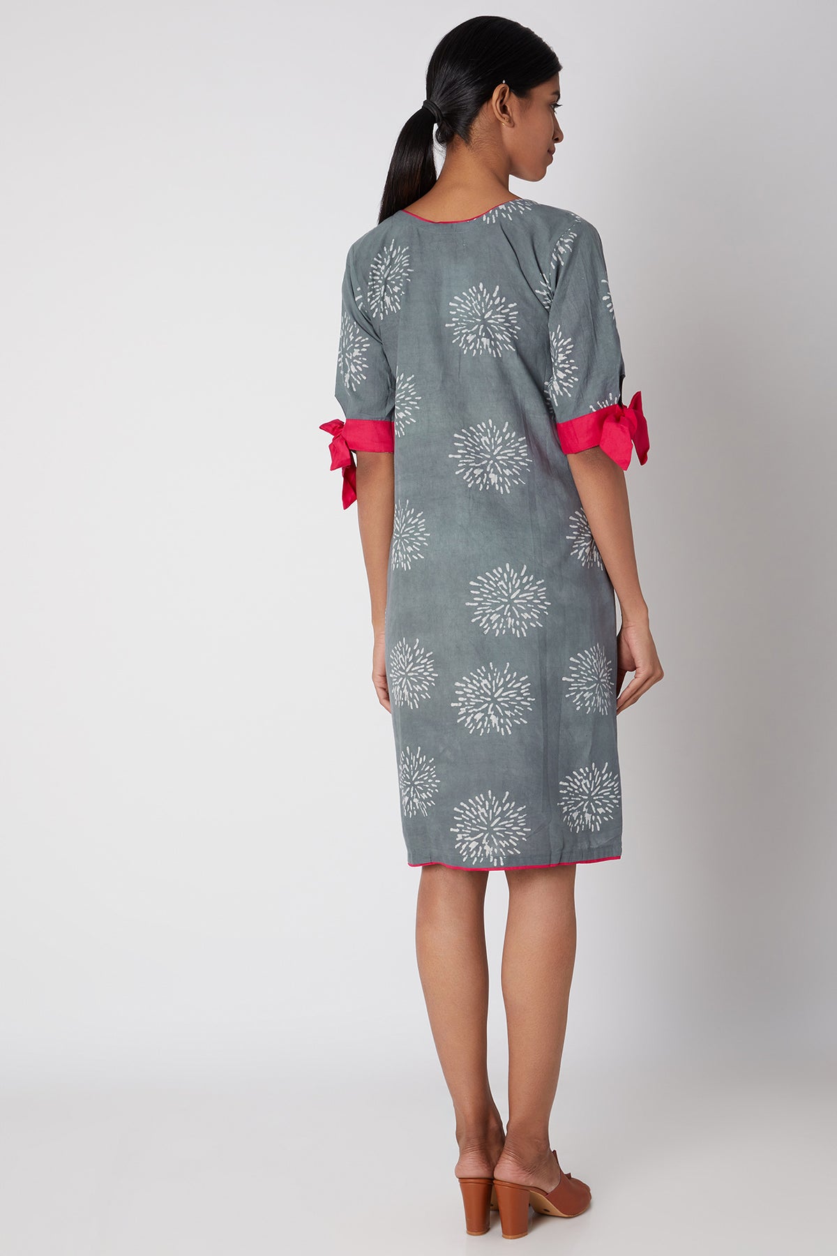 Grey Firework Dress - Kurta Dress with Golden Thread Work