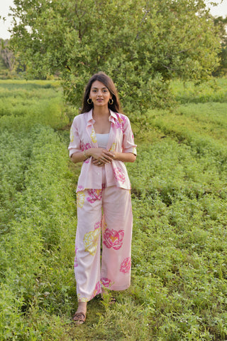 Veronica Pants - Charming Pink Floral Printed Straight Pants